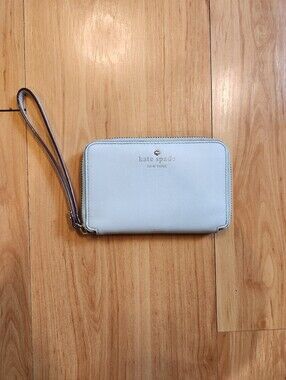Kate Spade New York Saffiano Leather Zip Around Wristlet Wallet Light Blue